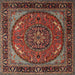 Square Traditional Orange Salmon Pink Medallion Rug, tr1705