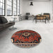 Round Machine Washable Traditional Dark Almond Brown Rug in a Office, wshtr1709