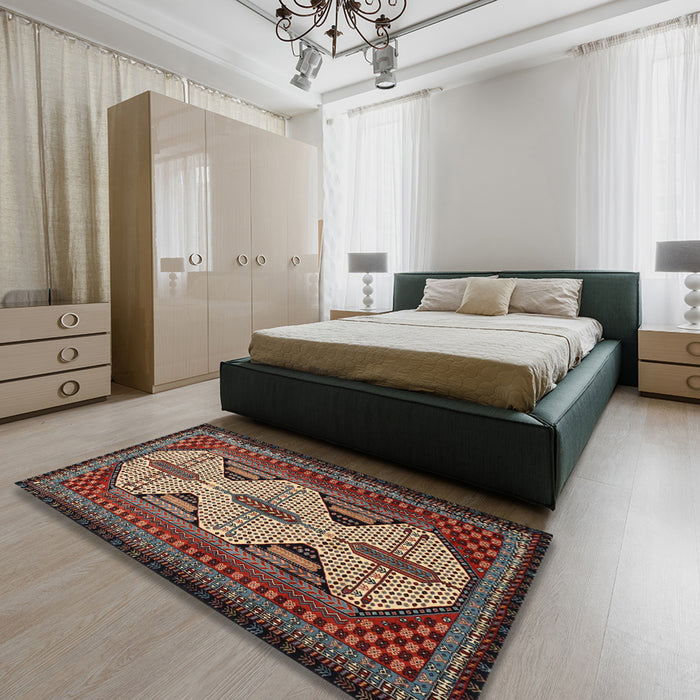 Machine Washable Traditional Brown Rug in a Bedroom, wshtr1710