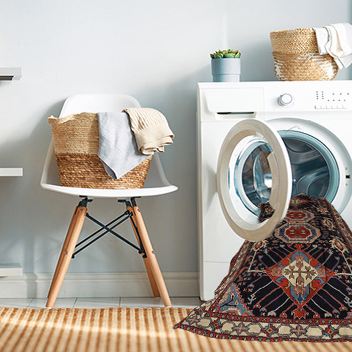 Machine Washable Traditional Dark Almond Brown Rug in a Washing Machine, wshtr1711