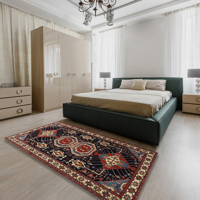 Traditional Dark Almond Brown Persian Rug in a Bedroom, tr1711