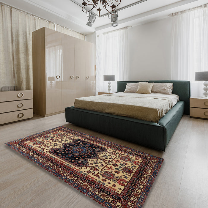 Machine Washable Traditional Dark Almond Brown Rug in a Bedroom, wshtr1712