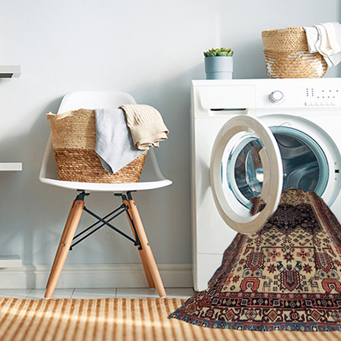 Machine Washable Traditional Dark Almond Brown Rug in a Washing Machine, wshtr1712