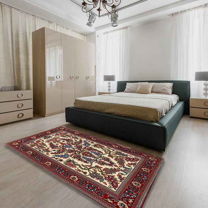 Traditional Saffron Red Persian Rug in a Bedroom, tr1714