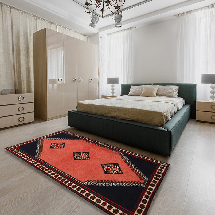 Machine Washable Traditional Deep Red Rug in a Bedroom, wshtr1715