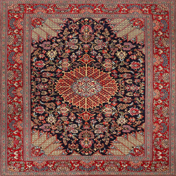 Round Machine Washable Traditional Saffron Red Rug, wshtr1716