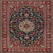 Square Traditional Dark Almond Brown Medallion Rug, tr1717