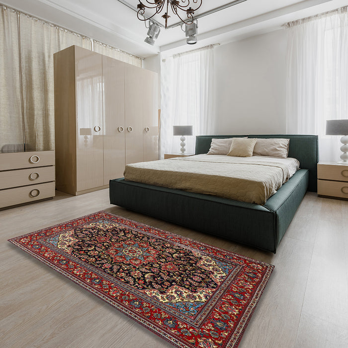 Traditional Dark Almond Brown Medallion Rug in a Bedroom, tr1718