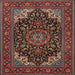 Square Traditional Dark Almond Brown Medallion Rug, tr1718