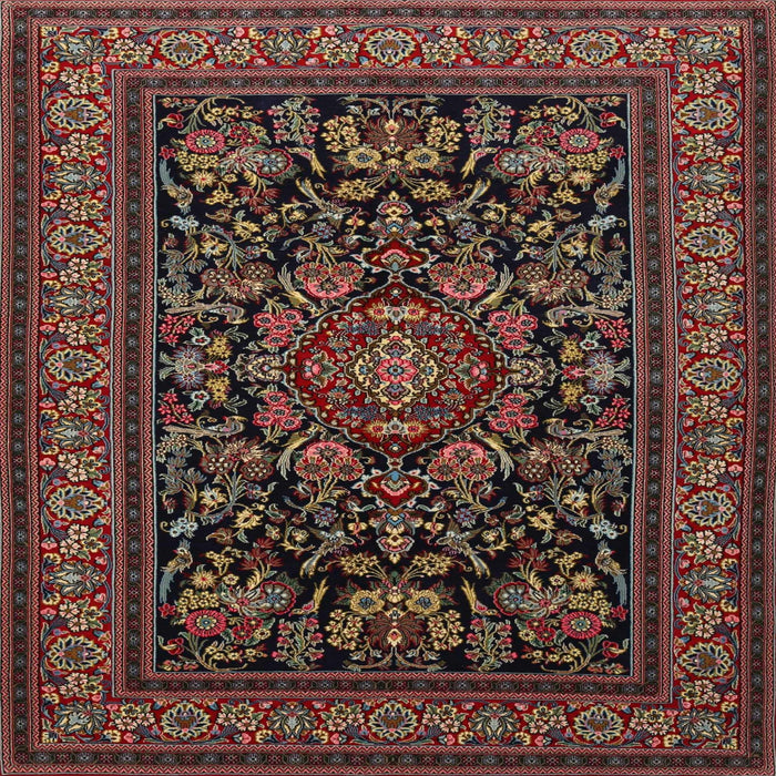 Square Traditional Dark Almond Brown Medallion Rug, tr1719