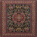 Square Traditional Dark Almond Brown Medallion Rug, tr1719