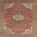 Round Machine Washable Traditional Brown Red Rug, wshtr171