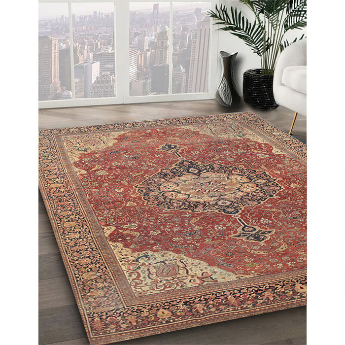 Traditional Brown Red Medallion Rug in Family Room, tr171
