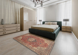 Traditional Brown Red Medallion Rug in a Bedroom, tr171