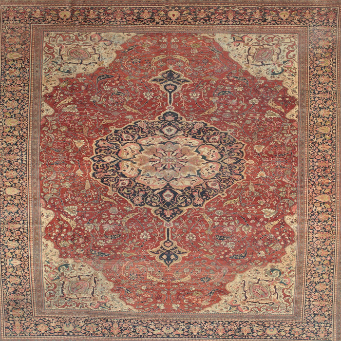 Square Traditional Brown Red Medallion Rug, tr171