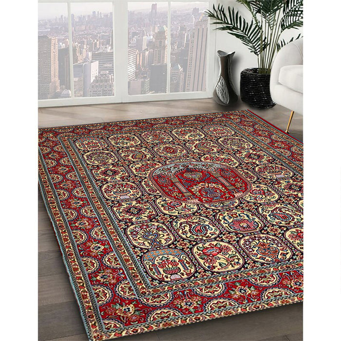 Traditional Saffron Red Persian Rug in Family Room, tr1720