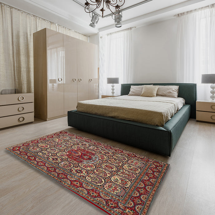 Traditional Saffron Red Persian Rug in a Bedroom, tr1720