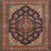 Square Traditional Orange Brown Medallion Rug, tr1721