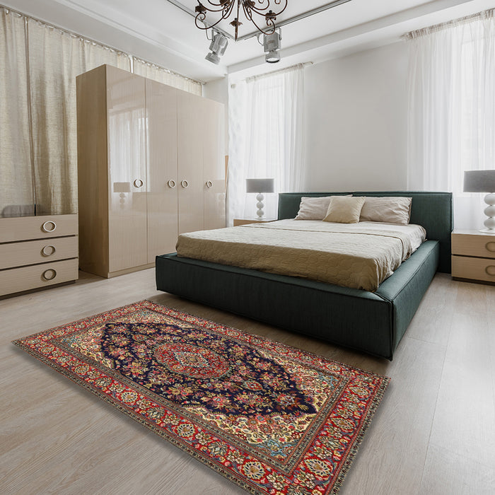 Machine Washable Traditional Orange Brown Rug in a Bedroom, wshtr1721