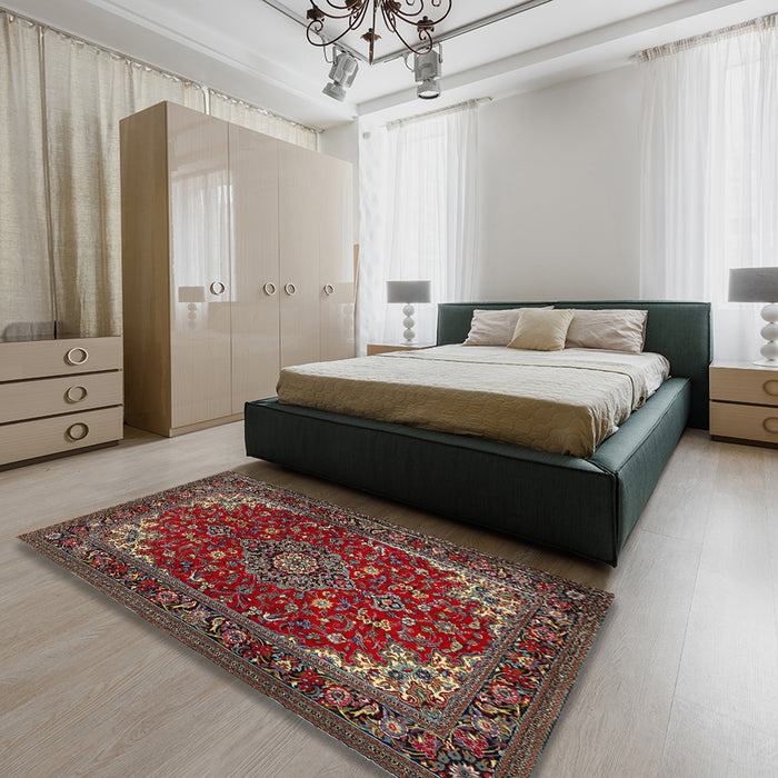 Traditional Saffron Red Medallion Rug in a Bedroom, tr1722