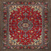 Square Traditional Saffron Red Medallion Rug, tr1722