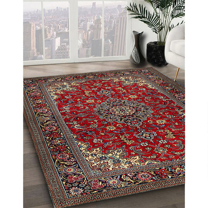 Traditional Saffron Red Medallion Rug in Family Room, tr1722