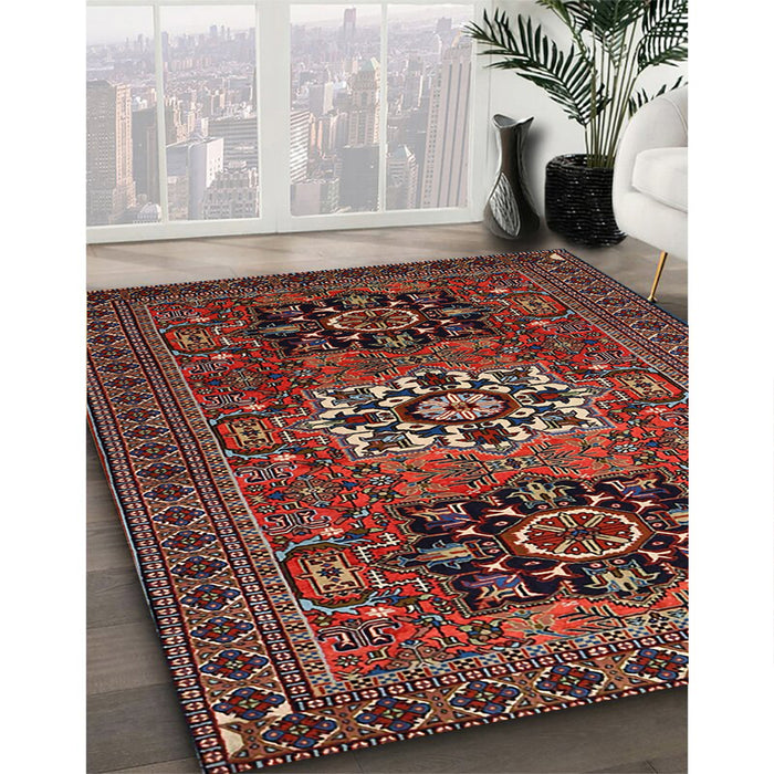 Traditional Dark Almond Brown Persian Rug in Family Room, tr1723