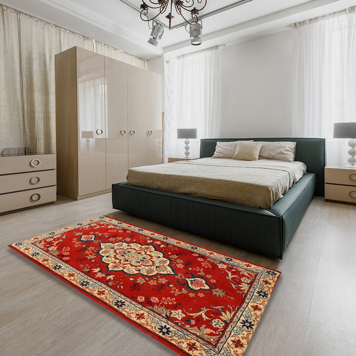 Machine Washable Traditional Red Rug in a Bedroom, wshtr1725