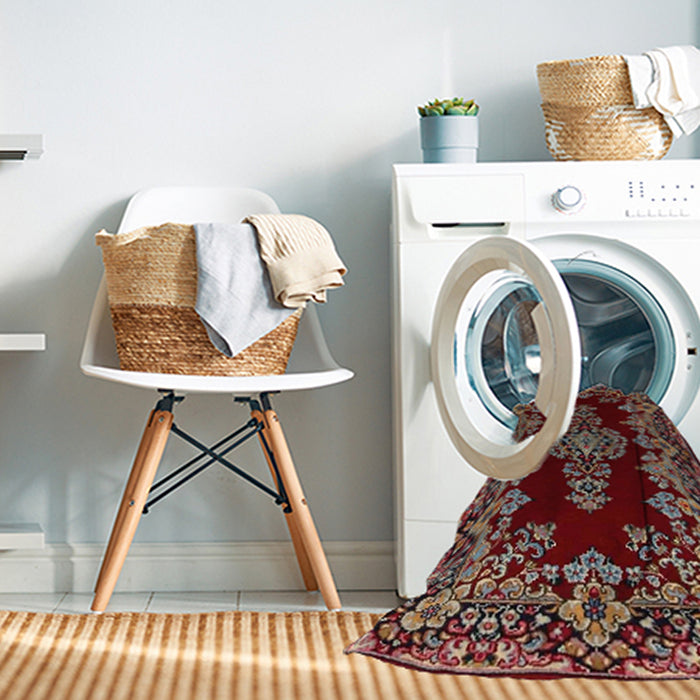 Machine Washable Traditional Dark Almond Brown Rug in a Washing Machine, wshtr1726