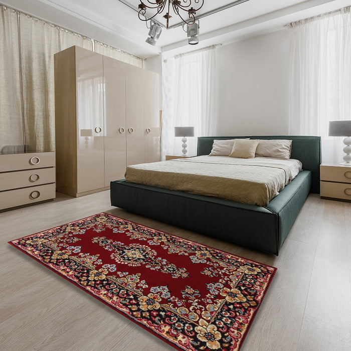 Traditional Dark Gold Brown Medallion Rug in a Bedroom, tr1727
