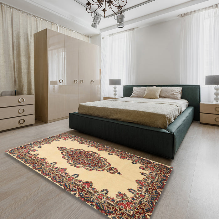 Traditional Sienna Brown Medallion Rug in a Bedroom, tr1731