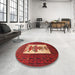 Round Machine Washable Traditional Red Rug in a Office, wshtr1733