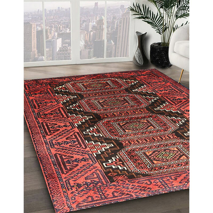 Traditional Cherry Red Persian Rug in Family Room, tr1736