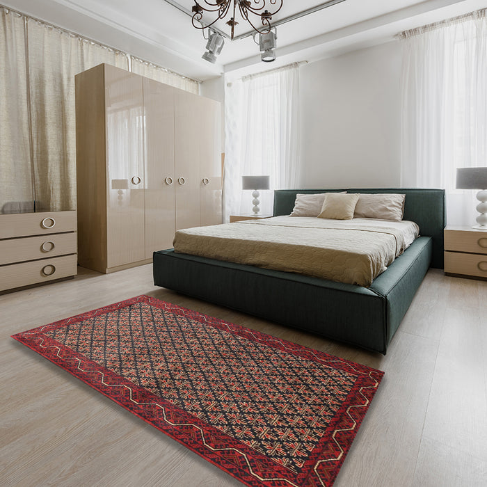 Machine Washable Traditional Saffron Red Rug in a Bedroom, wshtr1737