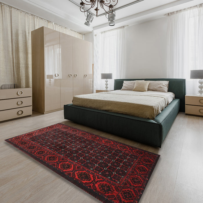 Traditional Saffron Red Persian Rug in a Bedroom, tr1738