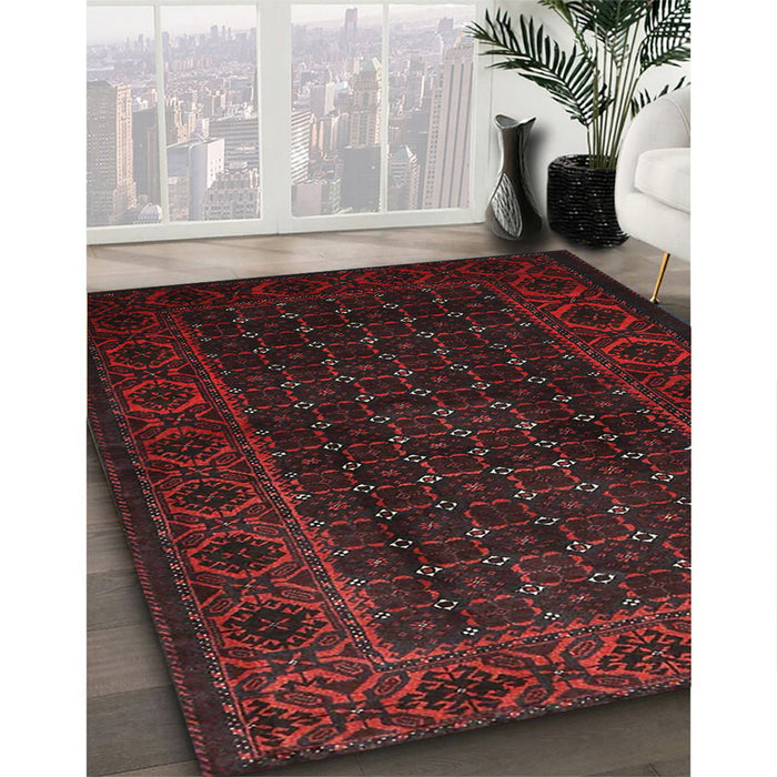 Traditional Saffron Red Persian Rug in Family Room, tr1738