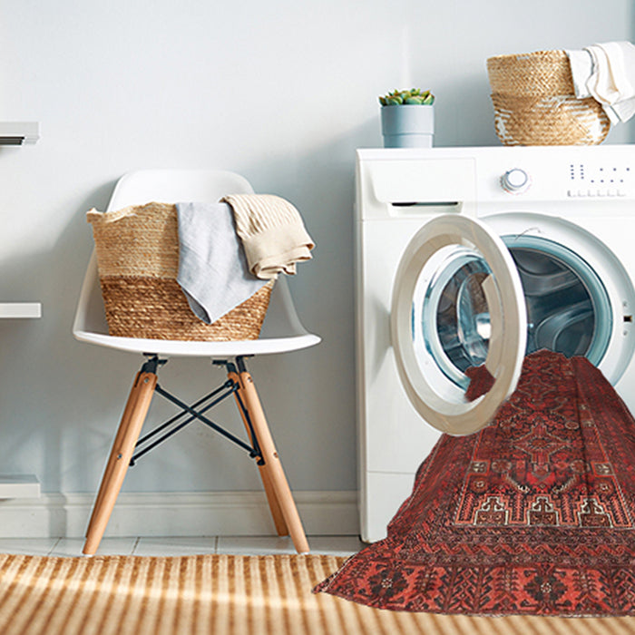 Machine Washable Traditional Tomato Red Rug in a Washing Machine, wshtr1739