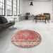 Round Traditional Bright Maroon Red Persian Rug in a Office, tr173