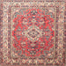 Round Machine Washable Traditional Bright Maroon Red Rug, wshtr173