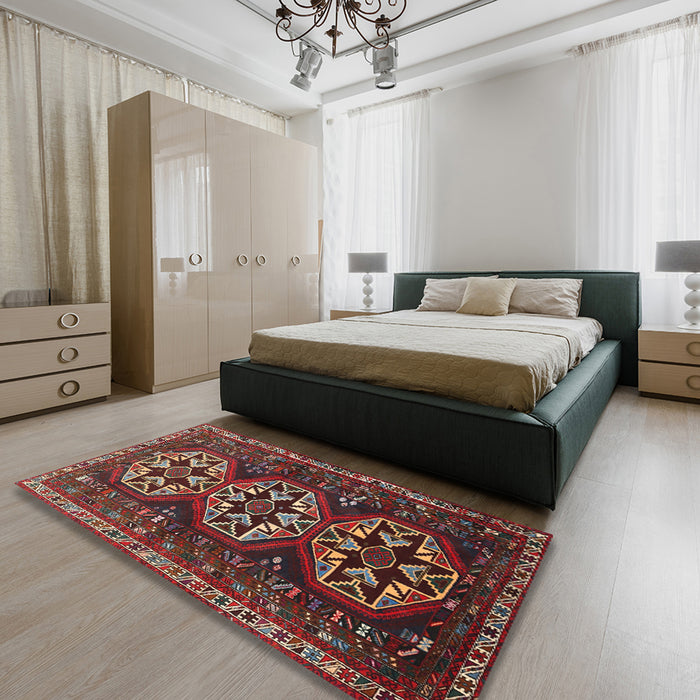 Traditional Brown Persian Rug in a Bedroom, tr1741
