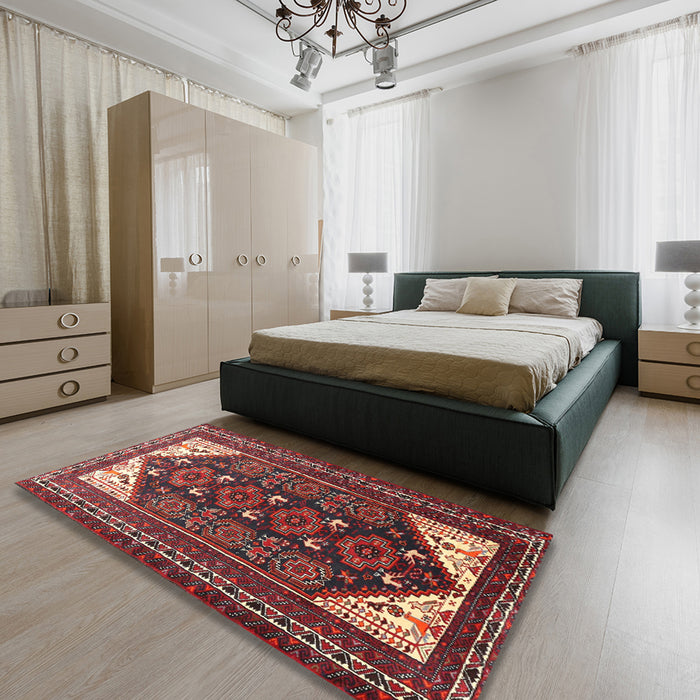 Traditional Dark Almond Brown Persian Rug in a Bedroom, tr1748