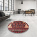 Round Machine Washable Traditional Dark Almond Brown Rug in a Office, wshtr1748