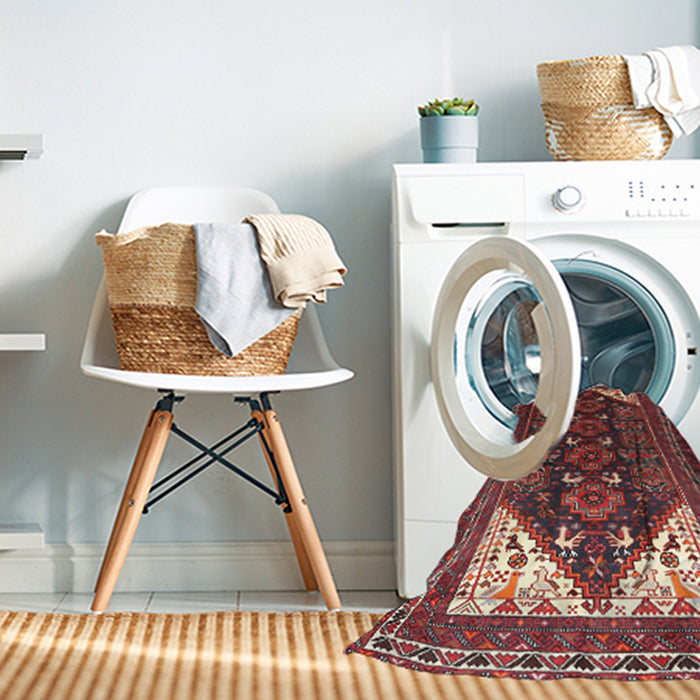 Machine Washable Traditional Dark Almond Brown Rug in a Washing Machine, wshtr1748