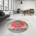 Round Traditional Light French Beige Brown Medallion Rug in a Office, tr174