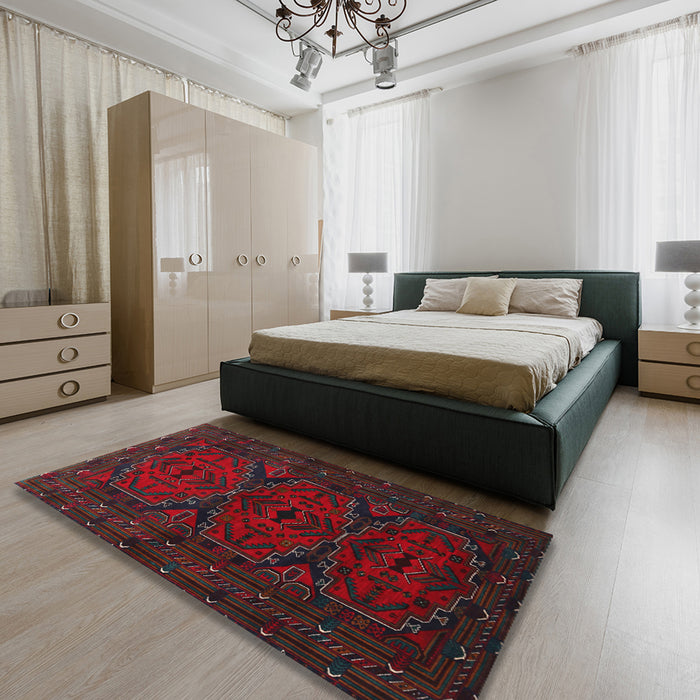 Traditional Taupe Brown Persian Rug in a Bedroom, tr1750