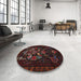 Round Traditional Dark Brown Persian Rug in a Office, tr1751