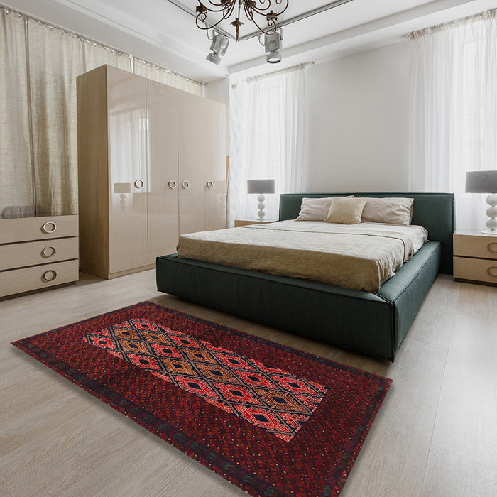 Traditional Wine Red Persian Rug in a Bedroom, tr1752