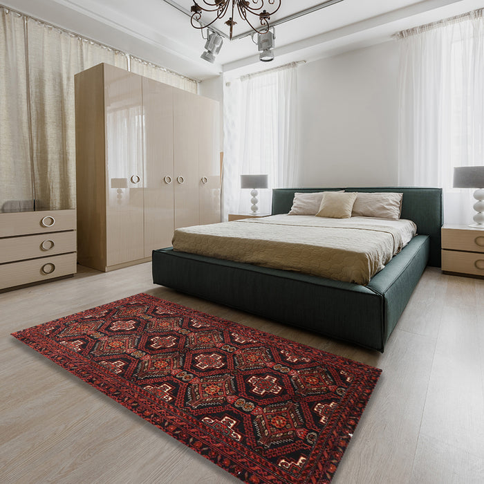 Traditional Chestnut Brown Persian Rug in a Bedroom, tr1755