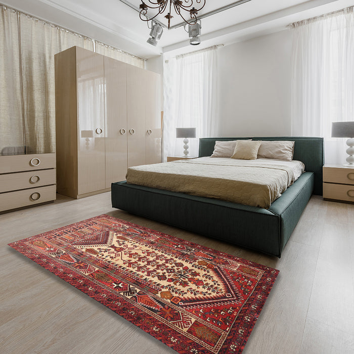 Machine Washable Traditional Sunrise Orange Rug in a Bedroom, wshtr1756