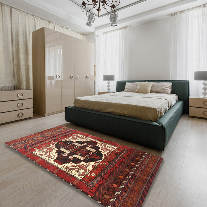Traditional Rust Pink Persian Rug in a Bedroom, tr1757